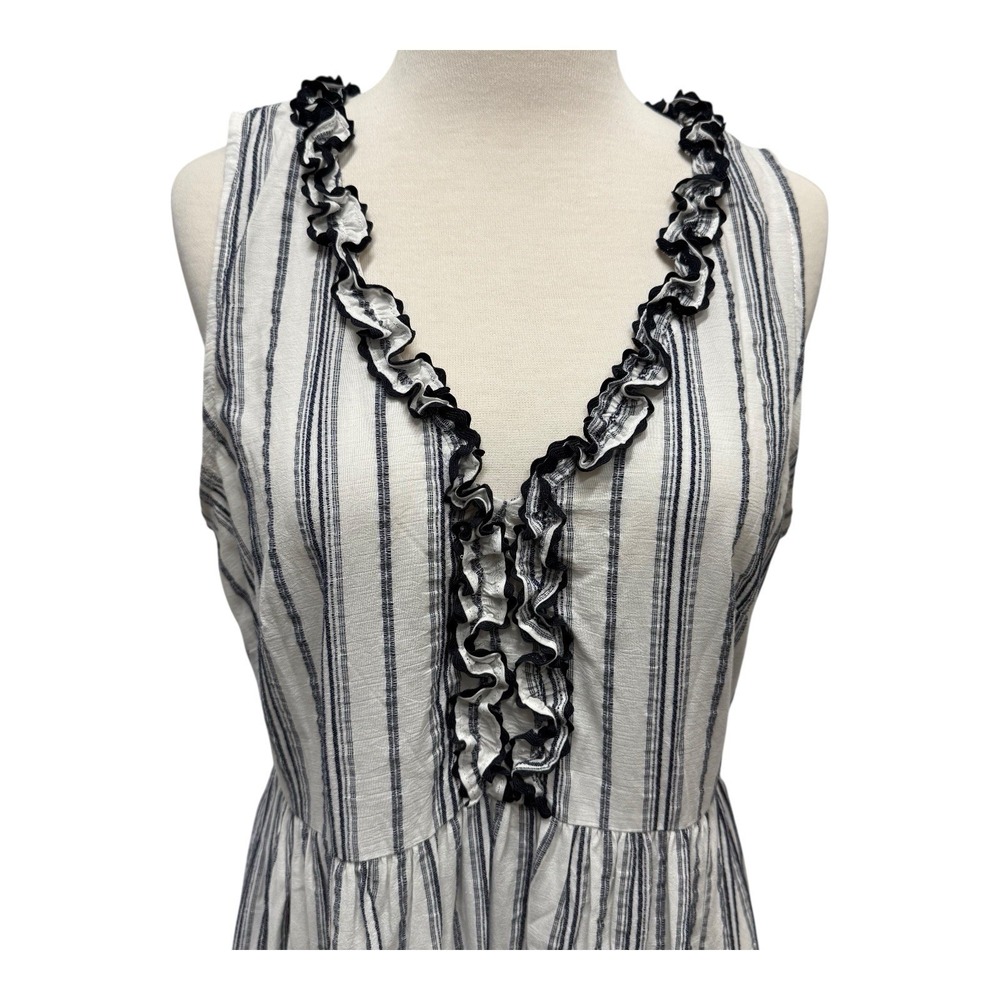 V By Violet Weekend Cool Comfy Stylish Breezy Maxi Striped Ruffle Top Dress Med